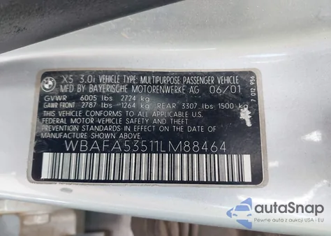 2001 BMW X5 3.0 из США, поврежденный, VIN WBAFA53511LM88464